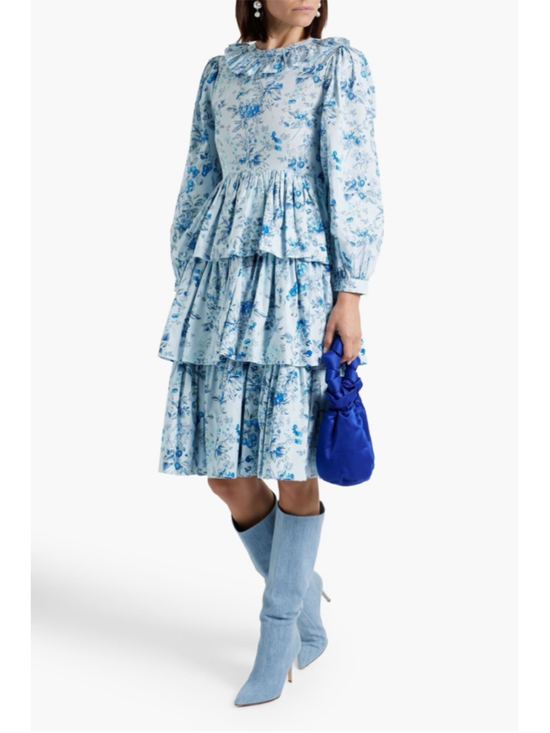 Laura Ashley Dresses & Skirts - BATSHEVA X LAURA ASHLEY Welsh Tiered Floral Print Cotton Poplin Dress Size 18